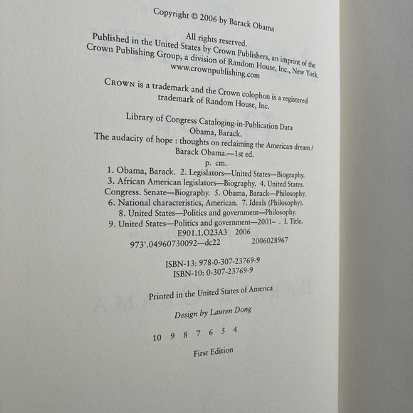 The Audacity of Hope by Barack Obama - First Edition, Fourth Printing - Great! - Picture 10 of 16